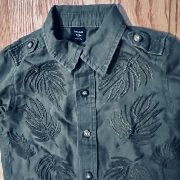 Baby Gap Green Khaki Long Sleeve Button Down Shirt Linen & Cotton Roll Tab - Picture 4 of 6